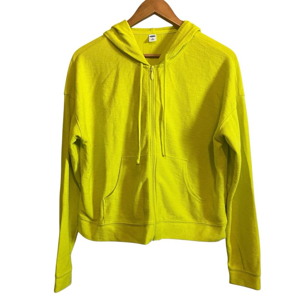 Old Navy Yellow Textured Cotton Blend Full Zip Hoodie Medium Casual Relaxed Wear